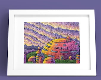 Sunset Over Capsule Corp- Anime Inspired Impressionist Van Gogh PRINT