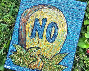 Just Say No- Death Gravestone Headstone NeoTraditional Tattoo Flash Inspired Impressionism Van Gogh Dark Humor Painting