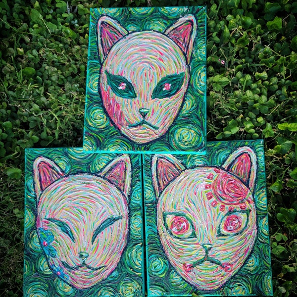 Warding Masks- Anime Inspired Kitsune Masks for Noh Theater Painting Print