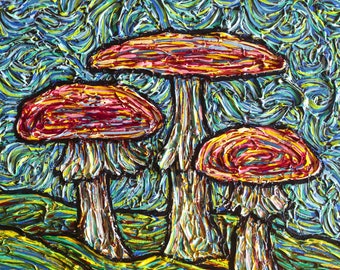 Mushroom Gathering- Impressionism Fungi Van Gogh Cottagecore Forest Painting Print