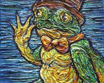 Distinguished Gentleman- Bowtie Fancy Frog Impressionist Painting Top Hat Van Gogh Print