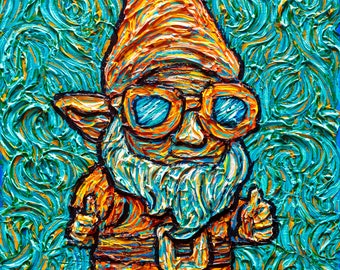 The Cool Guy- Gnome Wearing Sunglasses Impressionist Van Gogh Garden Painting PRINT
