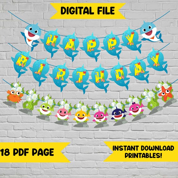 Baby Shark Banner Instant Download Set Of 2 Banners 1 Happy Etsy