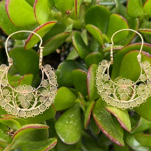 Aretes de Filigrana de Oaxaca ~ Arracadas Mexicanas Grandes Chapadas en Oro Plata Esterlina