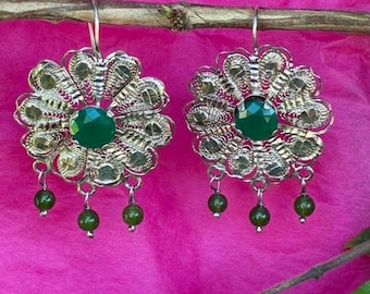 Sterling Silver Filigree Flower Drop Earrings