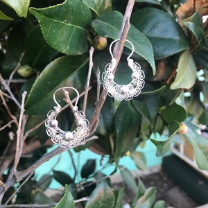 Sterling Silver Filigree Earrings ~ Small Mexican Colonial Hoops Arracadas