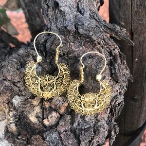 Aretes de filigrana oaxaqueños ~ Arracadas mexicanas medianas bañadas en oro y plata de ley