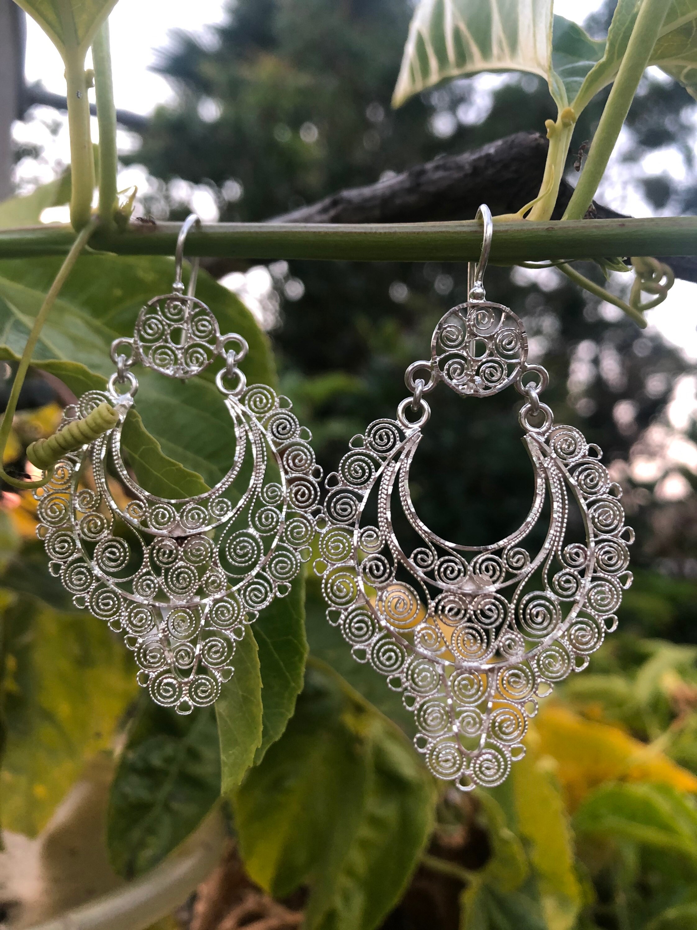 thumbnail image 2 of Maria Belen Nilson 925 Sterling Silver Large Spiked Hoop Earrings - Handmade In Mexico 2 of 6