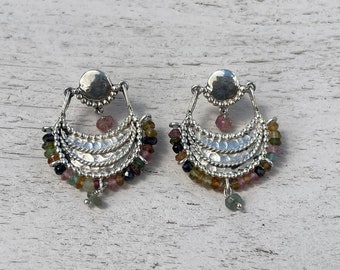 Sterling Silver Tribal Earrings with Gemstones