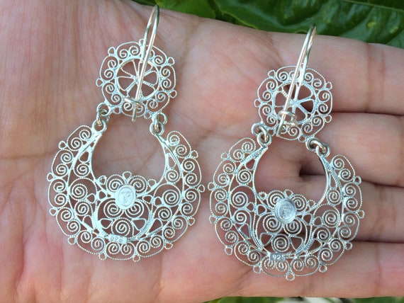 Oaxaca Sterling Silver Earrings Frida Style Filigree Drop Pearl
