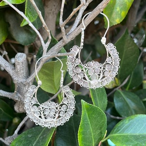 Aretes de filigrana oaxaqueños ~ Aros grandes de arracadas mexicanas en plata de ley