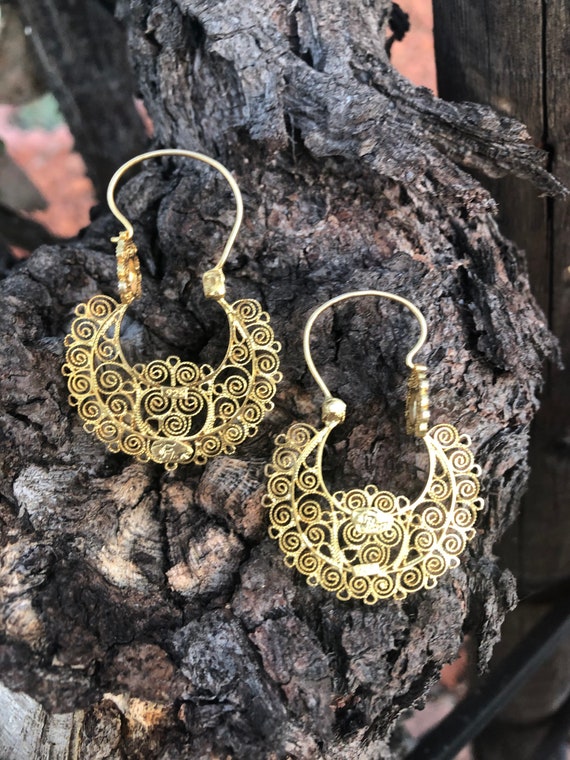 Oaxaca Filigree Earrings Medium Mexican Arracadas Gold Plate