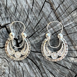 Oaxaca Arracadas Filigree Hoops - Sterling Silver Earrings
