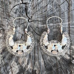 Aretes de filigrana de aro con arracadas mexicanas de Oaxaca ~ Aves besándose en plata esterlina Características