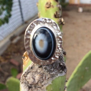 Sterling Silver Hammered Mexican Ring with Natural Stone~ Size 6 & Adjustable