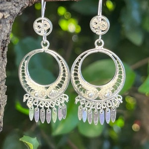 Mexican Filigree Drop Sterling Silver Earrings ~ Ballet Folkorico Style C