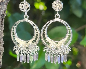 Mexican Filigree Drop Sterling Silver Earrings ~ Ballet Folkorico Style C