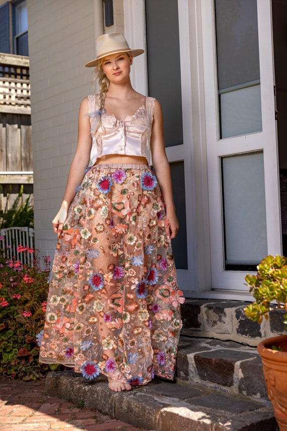 Celestial Wildflower - Skirt of Embroidered Multicoloured