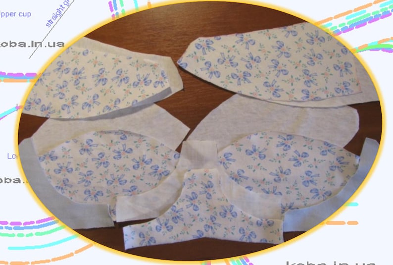 May include: A set of fabric pieces for sewing a project. The fabric is white with a blue floral pattern. The pieces are cut out and ready to be sewn together.