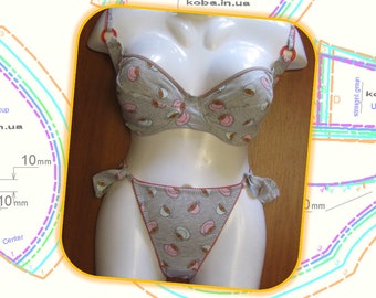 Pattern lingerie set, Summer lingerie set SUNNY, 5 sizes bra cup AA, A, В, C, D, Pattern lingerie PDF, patterns of the bra and panties