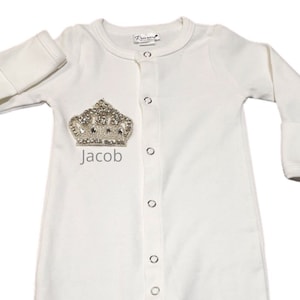 Brit Milah Crown Gown with Name or Initials Embroidered