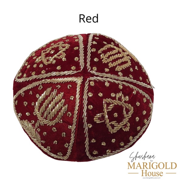 Persian Wedding Grooms Kippah, Handmade velvet kippah, with satin lining and gold stitching (Various Colors)