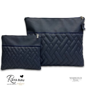 Leather Tallit Tefillin Quilted Design Bag Set, Navy | Personalize with name | Add matching leather strap | Great Bar Mitzvah & Groom&#39;s Gift