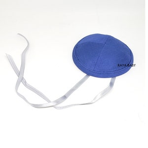 Newborn Baby Yarmulka/Kippah | For up to age 5 | Navy Blue Linen with strings & clip | Brit Milah Kippah