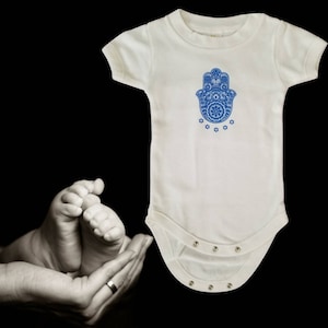 Blue Hamsa Baby Onesie 100% Premium Cotton | 3-6 Months | Baby Body Suit | Judaica