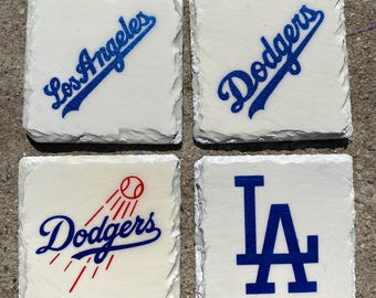 Custom Dodgers slate drink coasters set  metallic blue