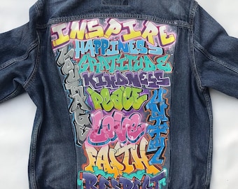 mens graffiti denim jacket