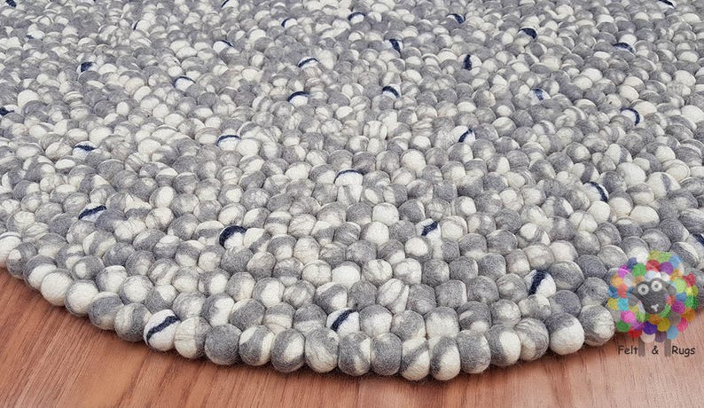 Felt Ball Rugs 20 cm 250 cm Shades of Grey and White Free Shipping image 4