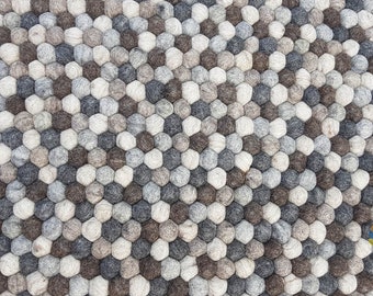 Rectangle Felt Ball Rug: Natural Wool Carpet, Neutral Color Mix