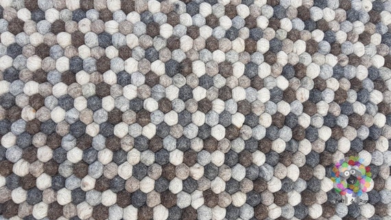 Rectangle Felt Ball Rug: Natural Wool Carpet, Neutral Color Mix