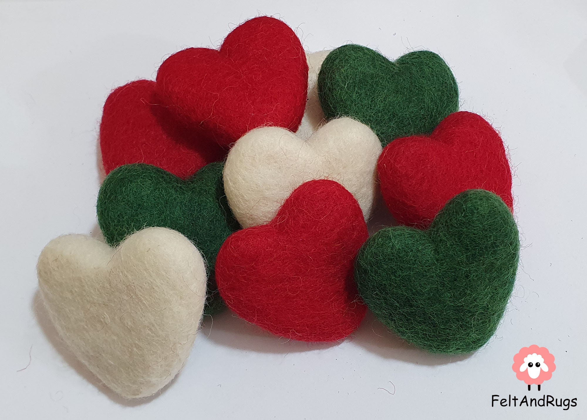 12 Tiny Wet Felted Hearts: 2-cm Wool Felt Hearts