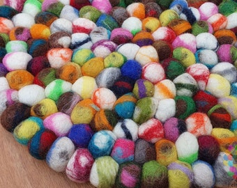 Round Tie Dye Felt Ball Rug: 100% Wool Children's Carpet