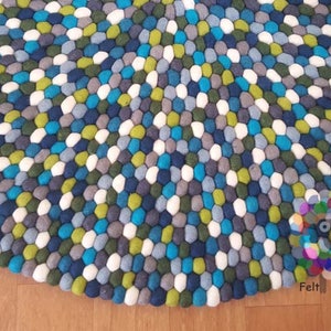 SALE Felt Ball Rug 90 cm NILO.  Blue Tone. Pom Pom  Carpet (Free Shipping)