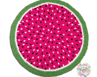 Felt Ball Rug. Watermelon / Children Rug/ Girl Room Rug / Nursery Rug (Free Shipping)