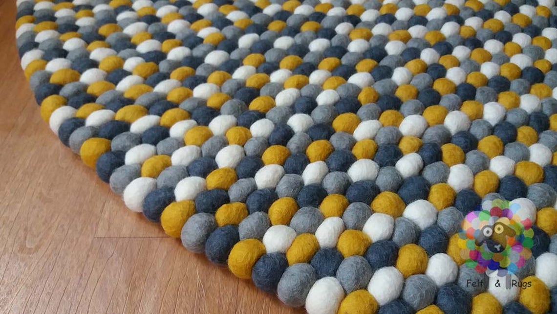 Round Felt Ball Rug. Nursery pom pom . Pebble wool Rug . 100 Etsy