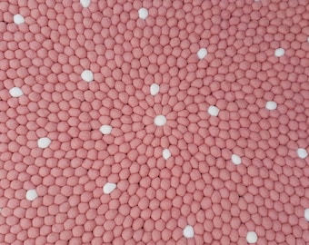 Handmade Wool Felt Ball Rug: Baby Pink with White Spots