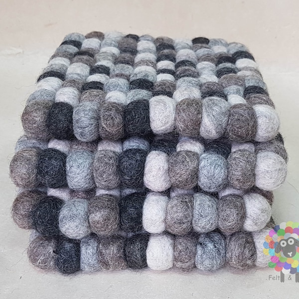 Felt Ball Trivet Set: Handmade Wool, Natural Shades (17cm)