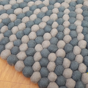 Round Felt Ball Rugs. Double Grey / Play Mat / Nursery Rug / Children Rug . 100 % wool Handmade Nepal Rug (Free Shipping)