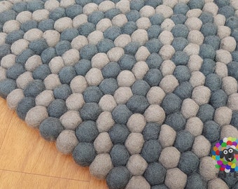 Round Felt Ball Rugs. Double Grey / Play Mat / Nursery Rug / Children Rug . 100 % wool Handmade Nepal Rug (Free Shipping)