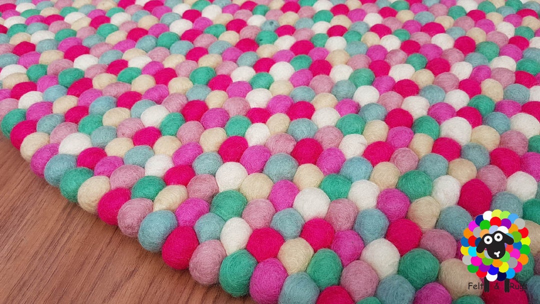 Ball Rug Model Felt Ball Rugs , Girl Room Rug 20 Cm - 250 Cm Shades of Pink, Mint ...