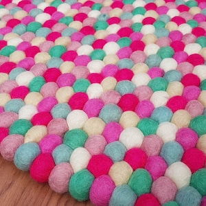 Felt Ball Rugs , Girl Room Rug 20 Cm - 250 Cm Shades of Pink, Mint ...