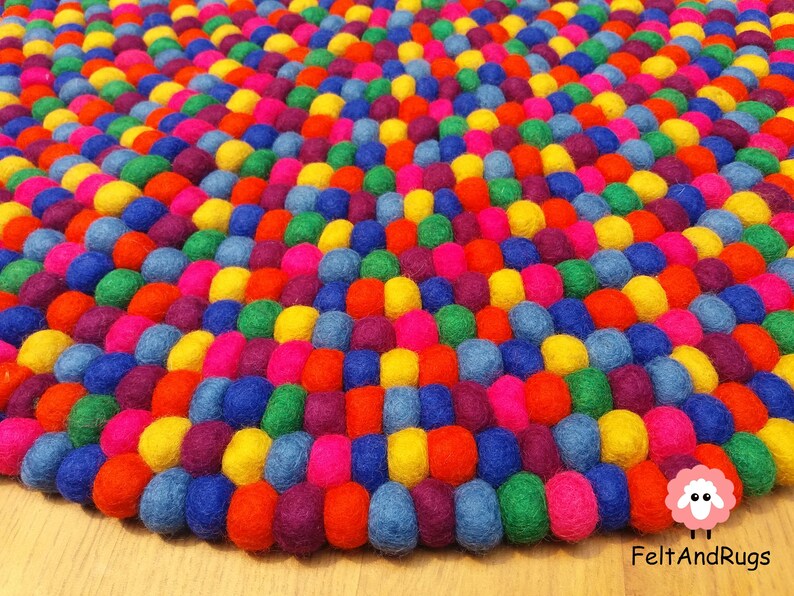 Ball Rug Handmade Wool Felt Ball Rug: Colorful Pebble Rug - Etsy
