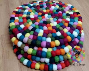 Felted Ball Chair Pad Wool Felted Seat Pad Gifts Round Ball Chair Pad 35 CM From Nepal Multi Color Chair Mat