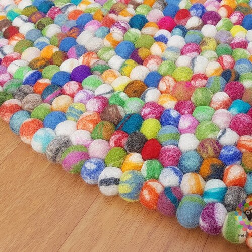 Round Felt Ball Rug. Tie Dye Pom Pom . Pebble Wool Rug . 100 Etsy