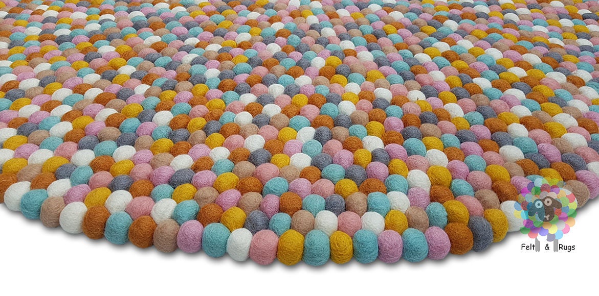Puff Ball Rug Gumball Felt Ball Rugs 90 Cm - 250 Cm Neutral Tone (free Shipping) - Etsy