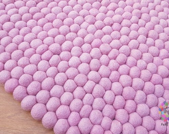 Felt Ball Rugs / Girl Room Rug /  Baby Pink Rug / Nursery Rug. Handmade Rug 100 % Wool  (Free Shipping)